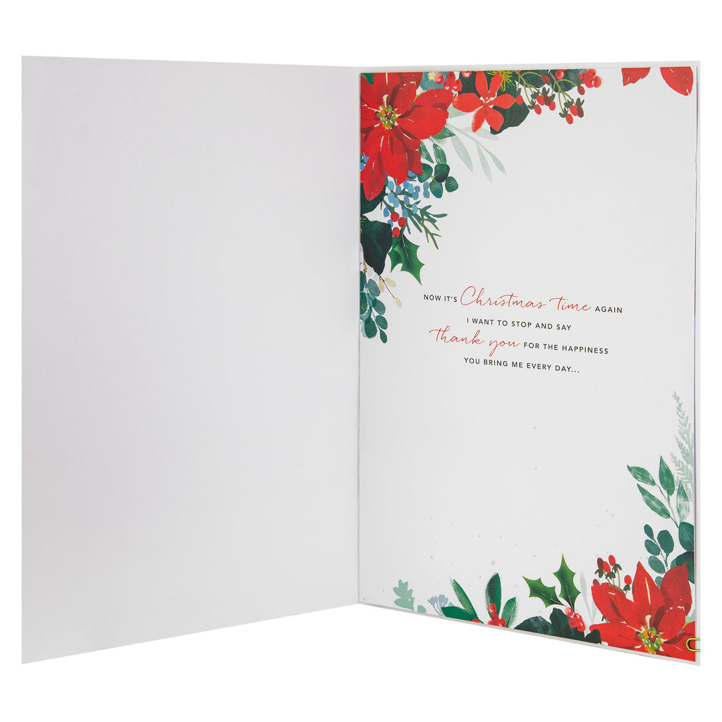 Luxury Boxed Christmas Card for One I Love - Traditional Illustrated Poinsettia Heart Design