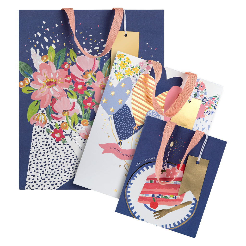 Multi Occasion Gift Bags - 3 Pack in 3 Sizes and 3 Celebratory Designs 