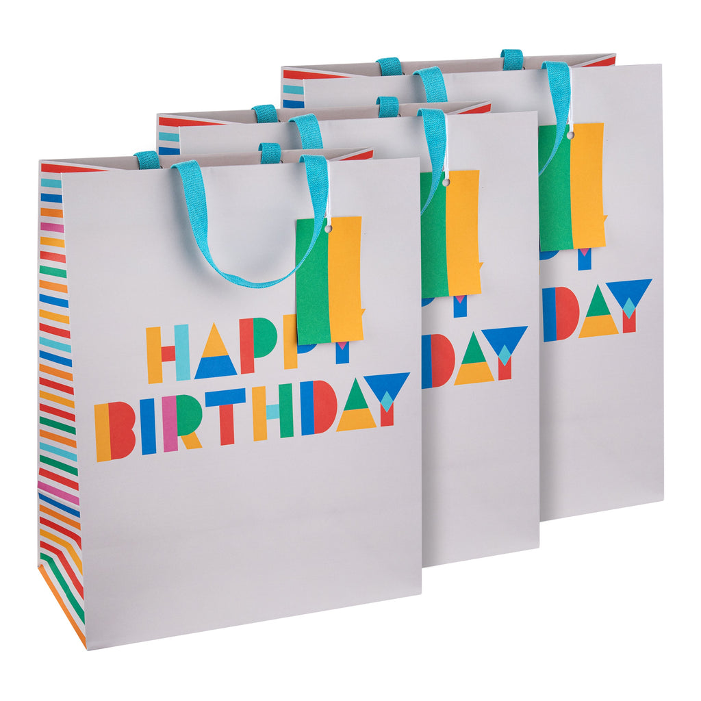 Large Gift Bag Bundle - 3 Pack in 1 Colourful Birthday Design 