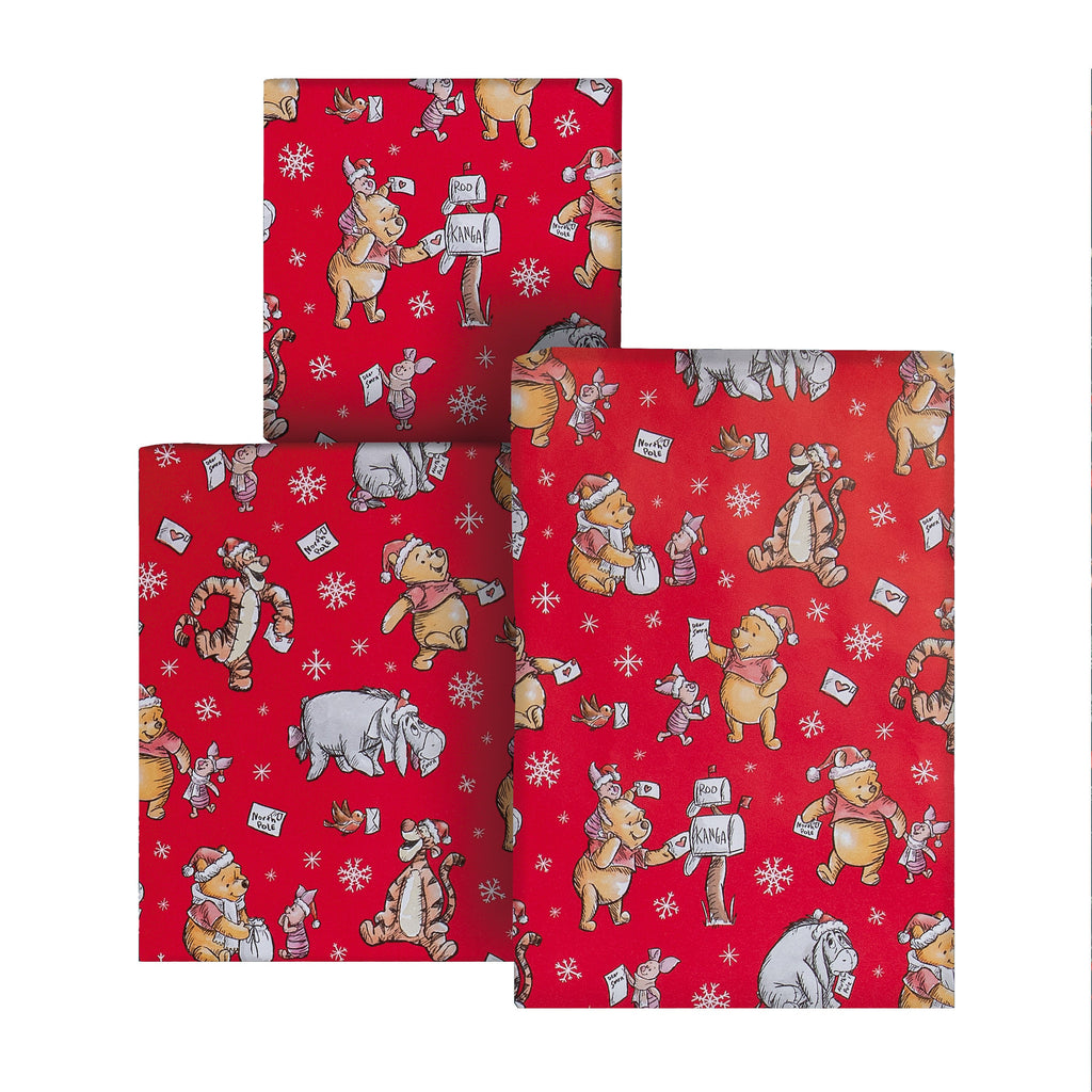 12M Disney Winnie the Pooh Christmas Wrapping Paper Multipack - 3 x 4M Rolls