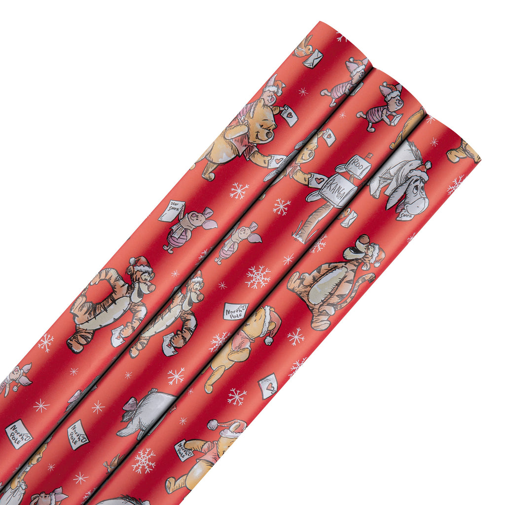 12M Disney Winnie the Pooh Christmas Wrapping Paper Multipack - 3 x 4M Rolls