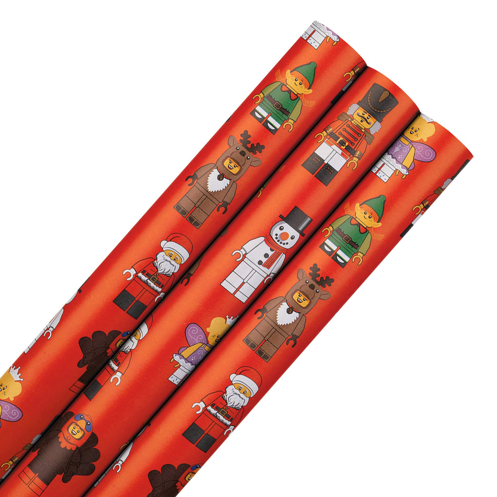 12M LEGO® Minifigure Christmas Wrapping Paper Multipack - 3 x 4M Rolls