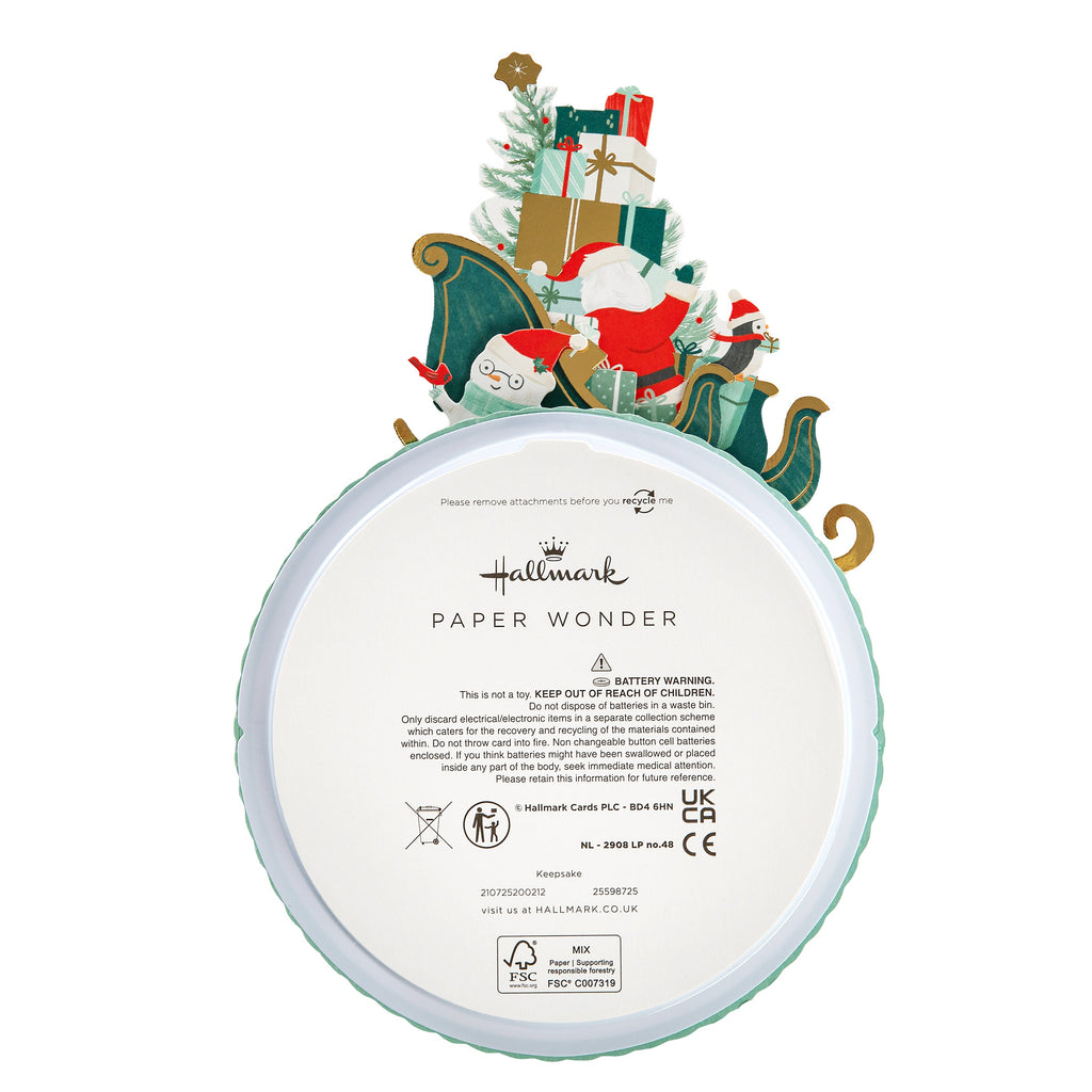 Paper Wonder Music & Motion 3D Pop-Up Santa & Sleigh Christmas Card