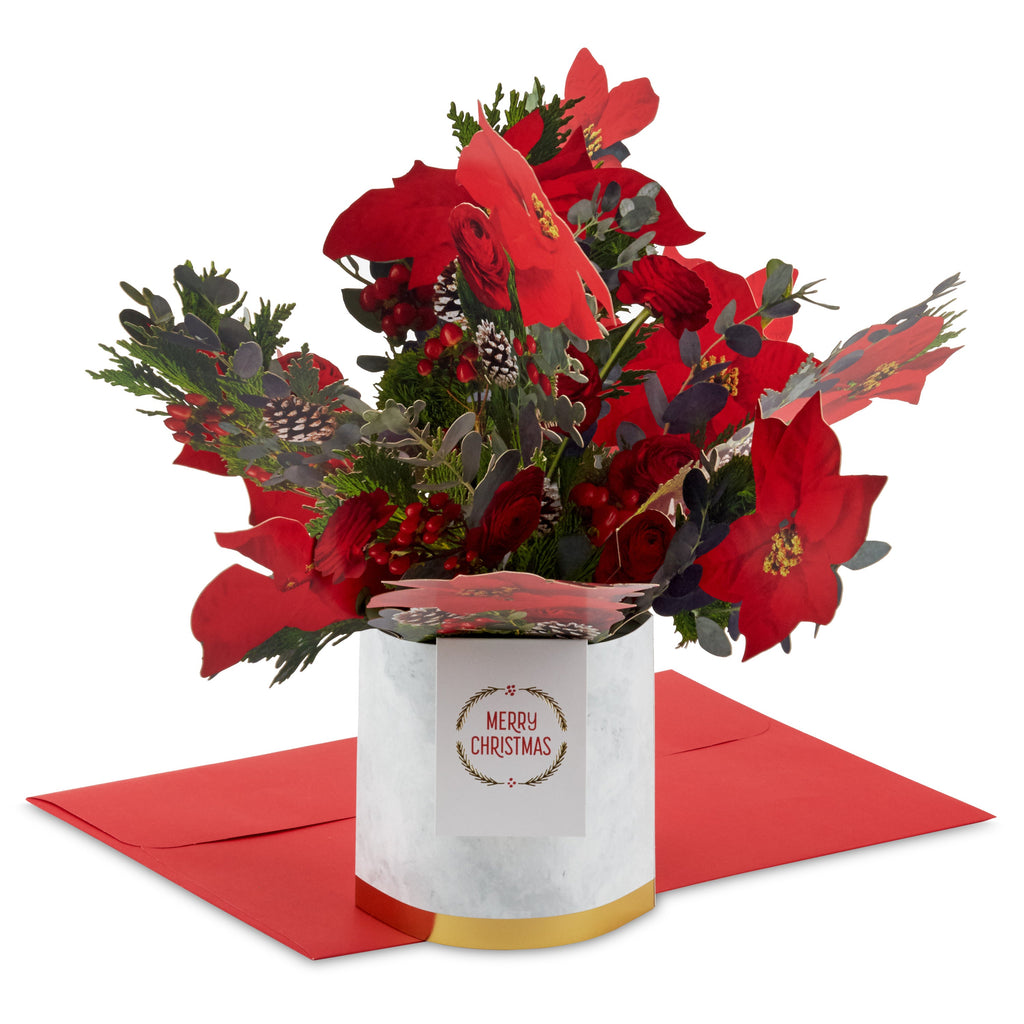 Paper Wonder Jumbo Sized 3D Pop-Up Poinsettia Bouquet Christmas Card