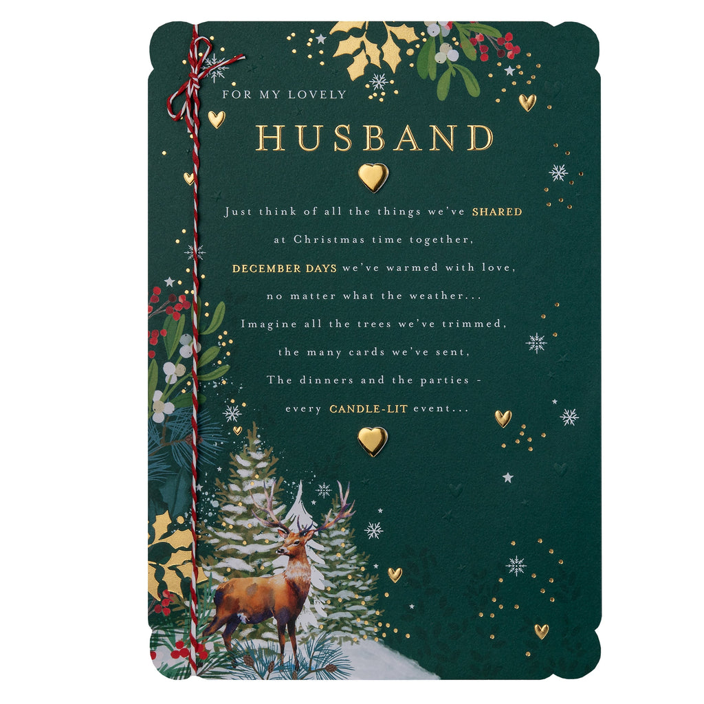 Christmas Card for Husband - Traditional Illustrated Winter Forest Scene Design