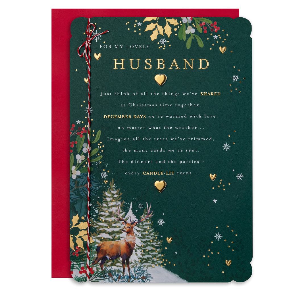 Christmas Card for Husband - Traditional Illustrated Winter Forest Scene Design