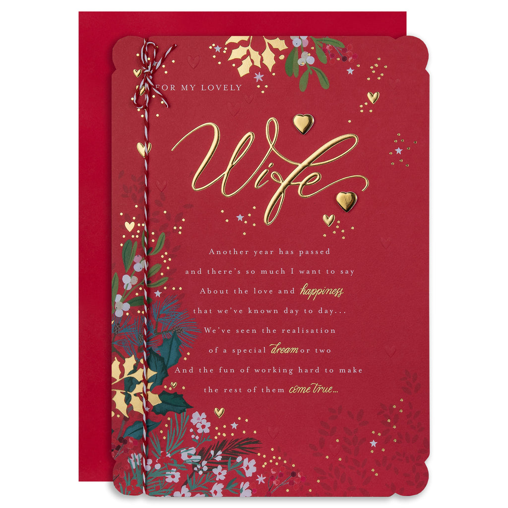 Christmas Card for Wife - Traditional Winter Florals Design