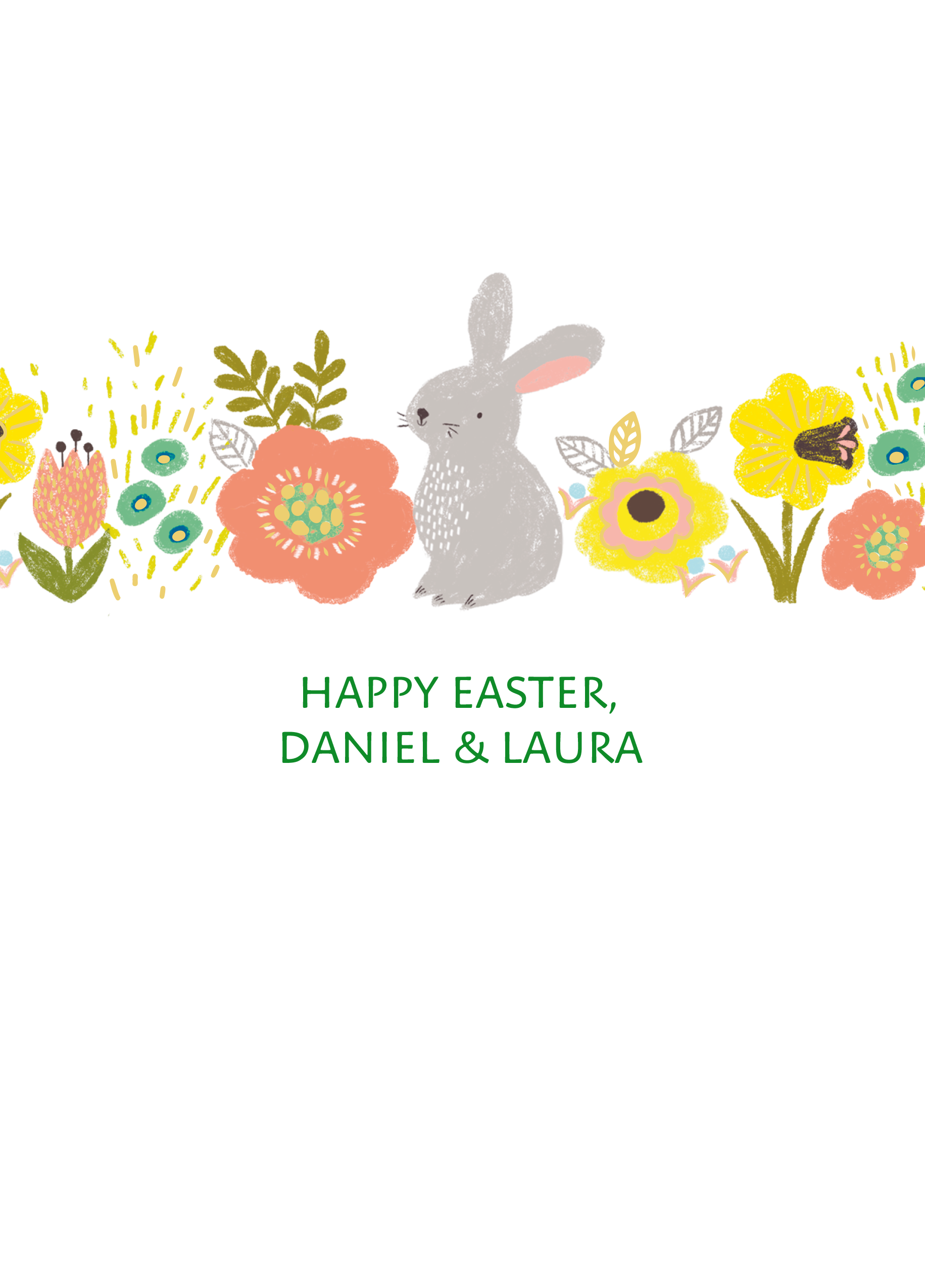 Personalised Rabbit With Colourful Flowers Easter Card | Hallmark UK
