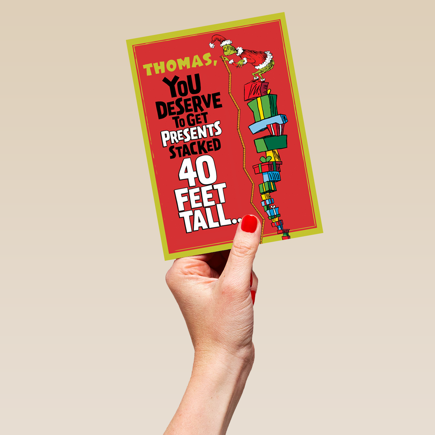 Pressant Stack Personalised The Grinch Present Stack Christmas Card | Hallmark UK