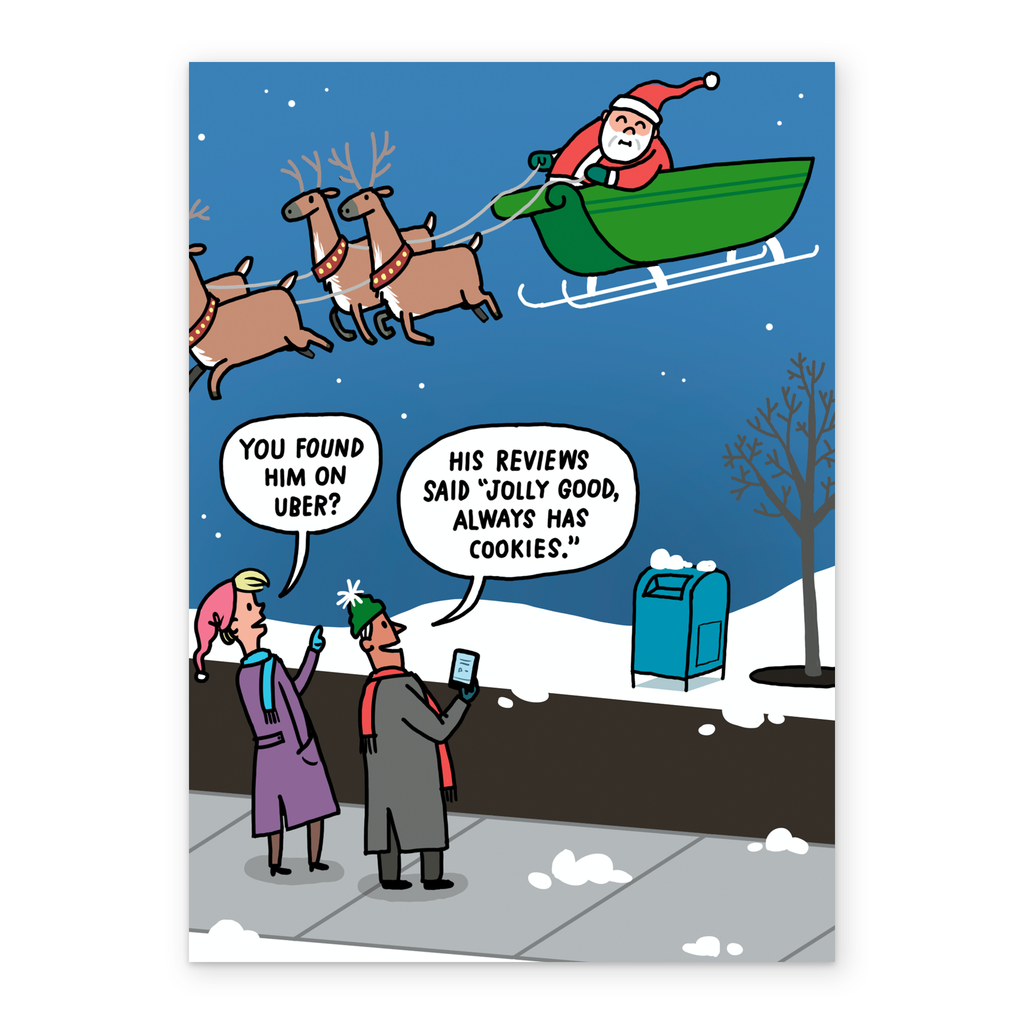 Hallmark Cartoon Personalised Funny Christmas Shoebox Cartoon Santa Uber Card – Hallmark