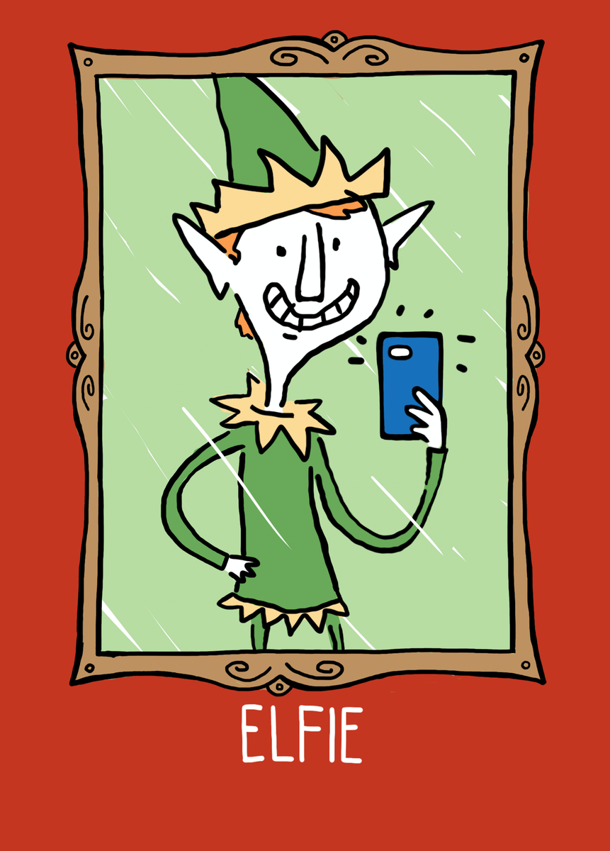Personalised Funny Christmas Shoebox Cartoon Elfie Card – Hallmark