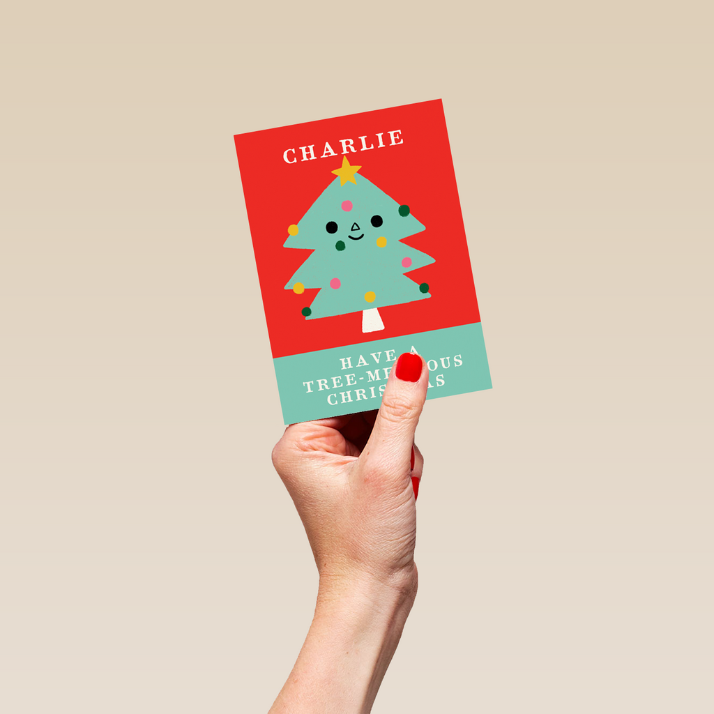 Personalised Kids Editable Cute Christmas Tree Face Card – Hallmark
