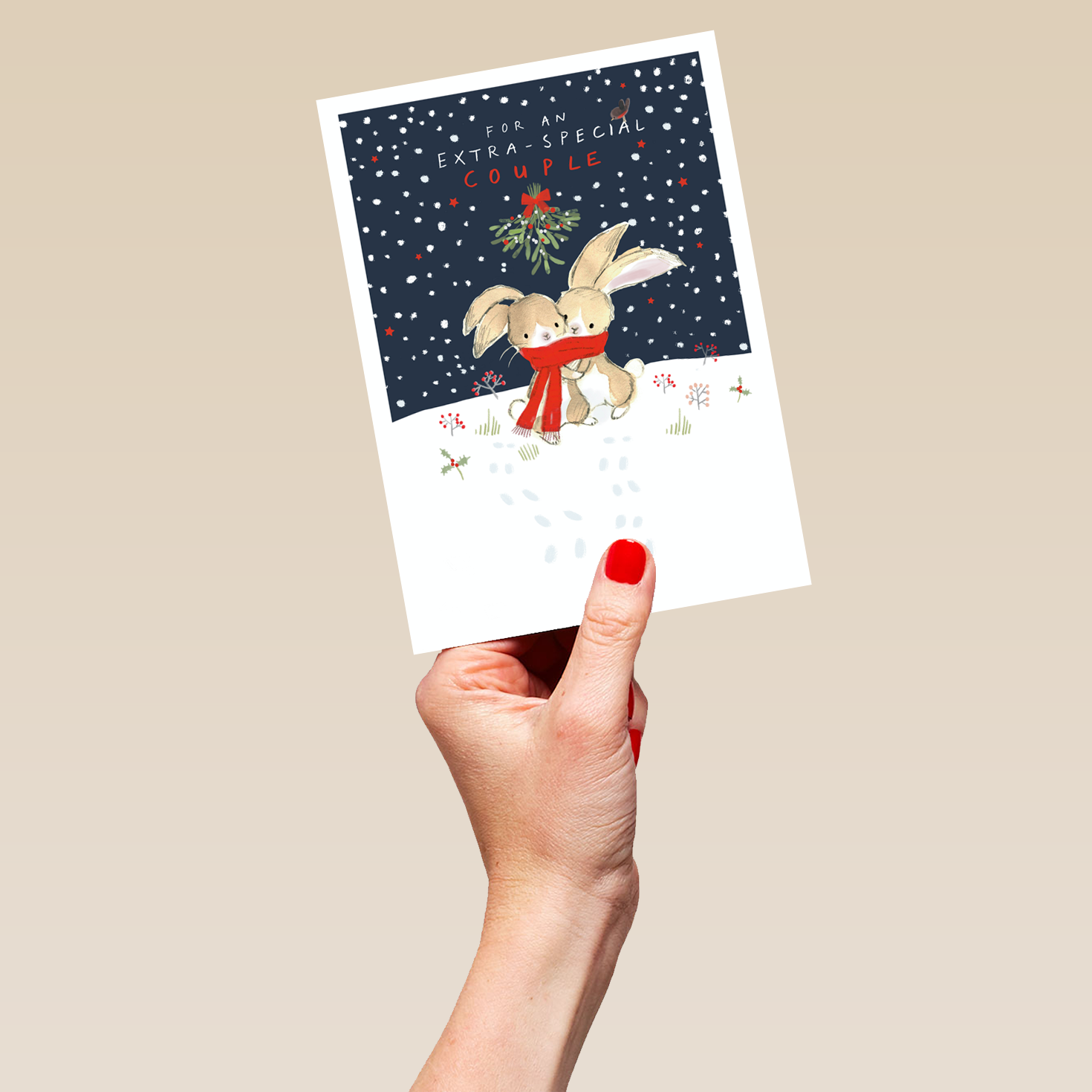 Personalised Special Couple Cute Rabbits & Mistletoe Christmas Card ...