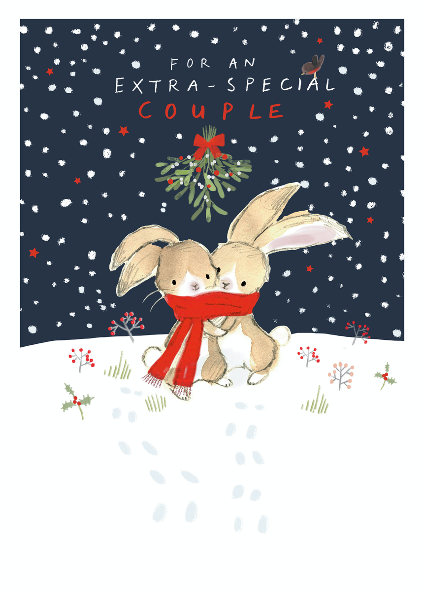 Personalised Special Couple Cute Rabbits & Mistletoe Christmas Card ...