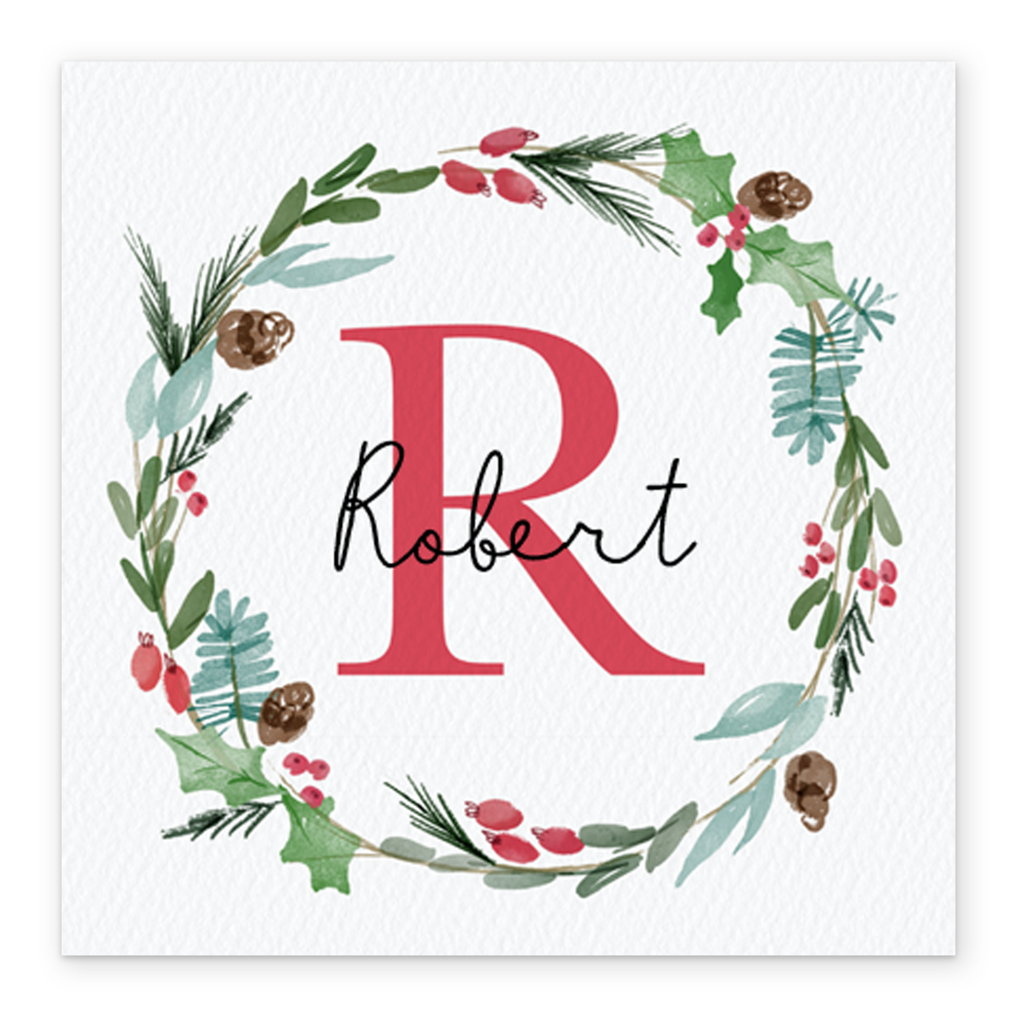 Personalised Wreath Monogram Letter R Christmas Card – Hallmark