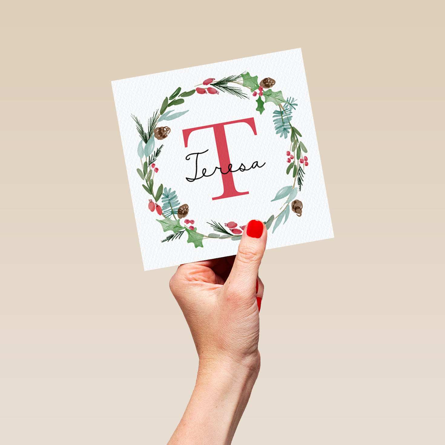 Personalised Wreath Monogram Letter T Christmas Card – Hallmark