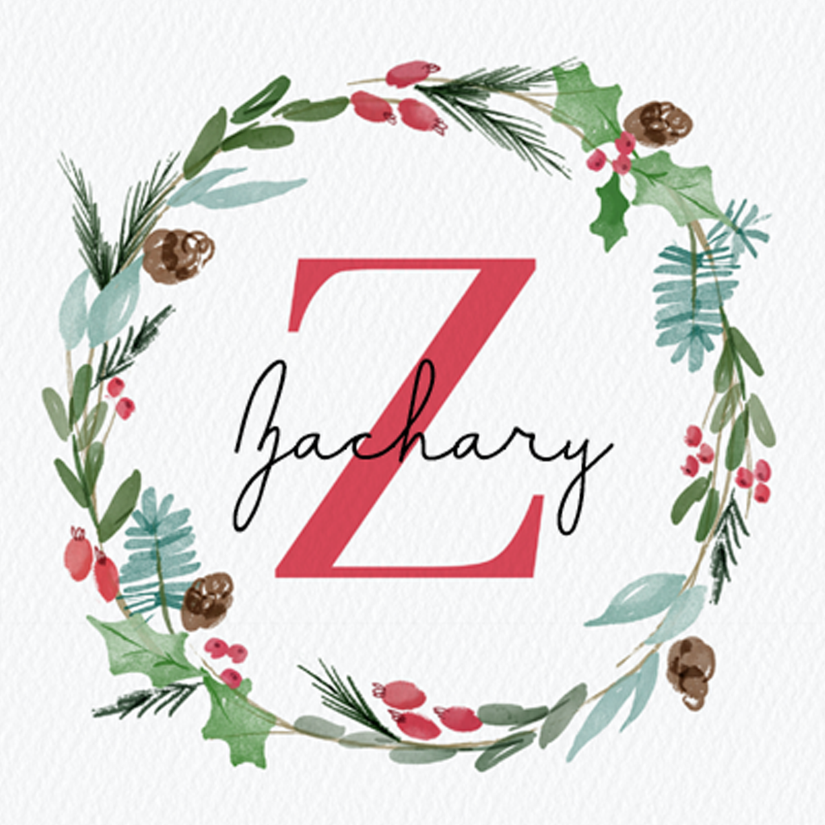 Personalised Wreath Monogram Letter Z Christmas Card – Hallmark