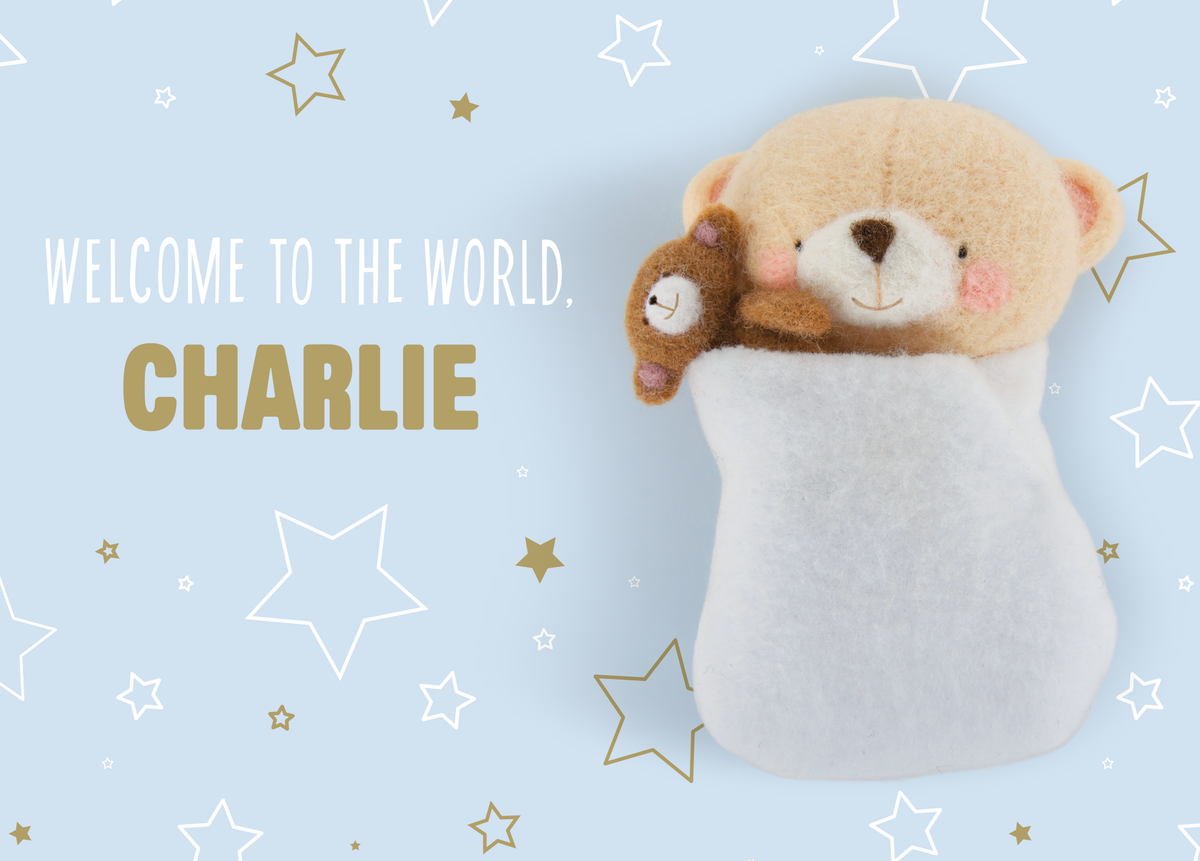 Personalised & Editable Blue Bear New Baby Boy Card | Hallmark UK
