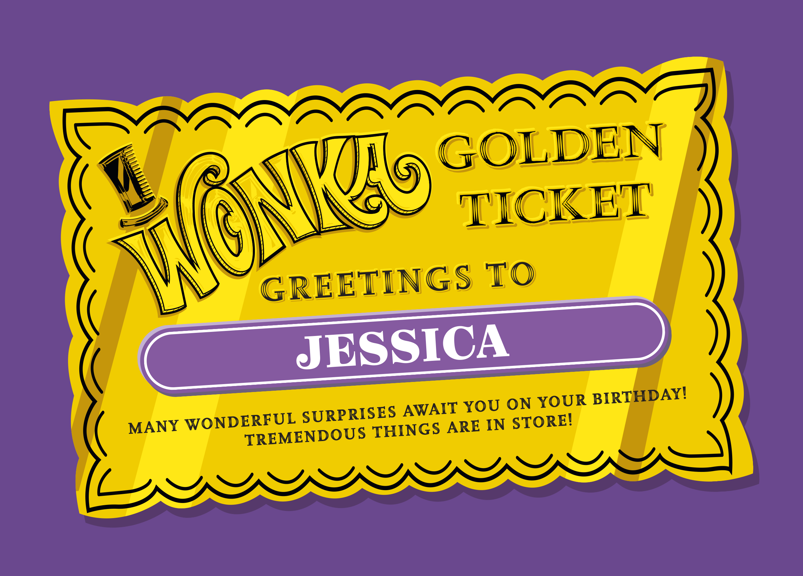 Personalised & Editable Wonka Golden Ticket Birthday Card – Hallmark