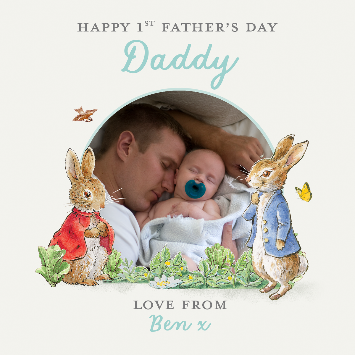 Personalised Photo Upload Peter Rabbit 1st Father's Day Card for Daddy ...