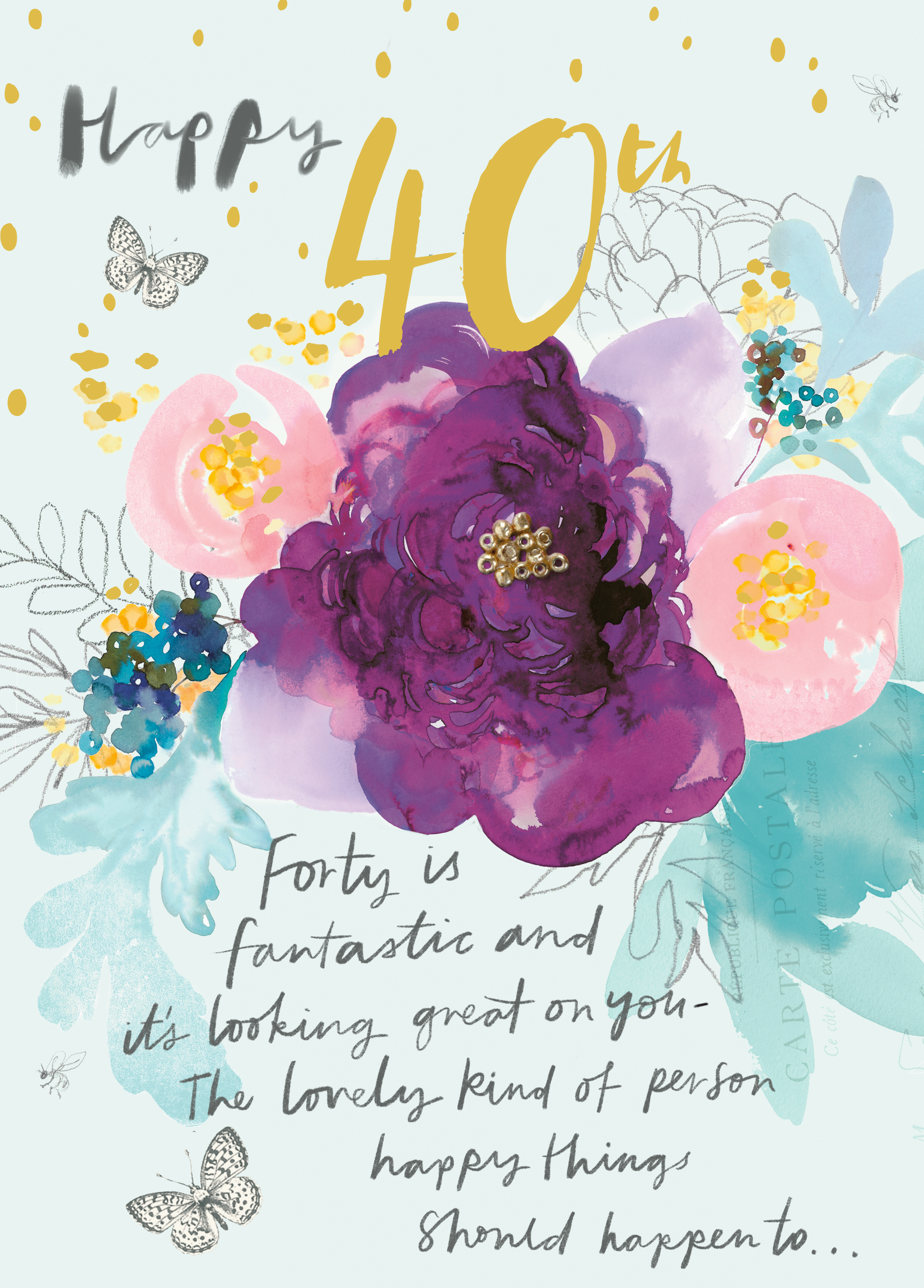 UK Greetings Geburtstagskarte Zum 40. – Goldfolien-Ballonkarte Mit Umschlag, 137x210 Mm