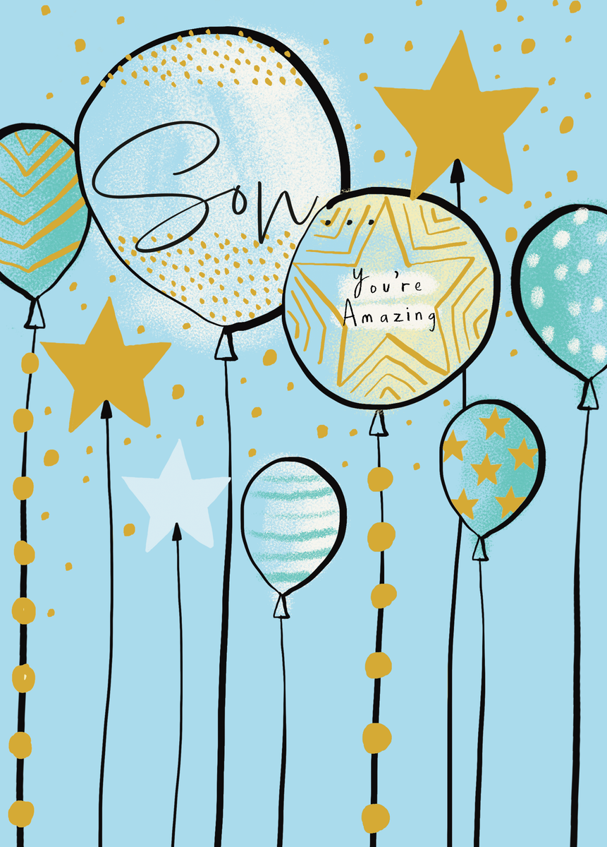 Personalised Blue Balloons & Stars Birthday Card for Son | Hallmark