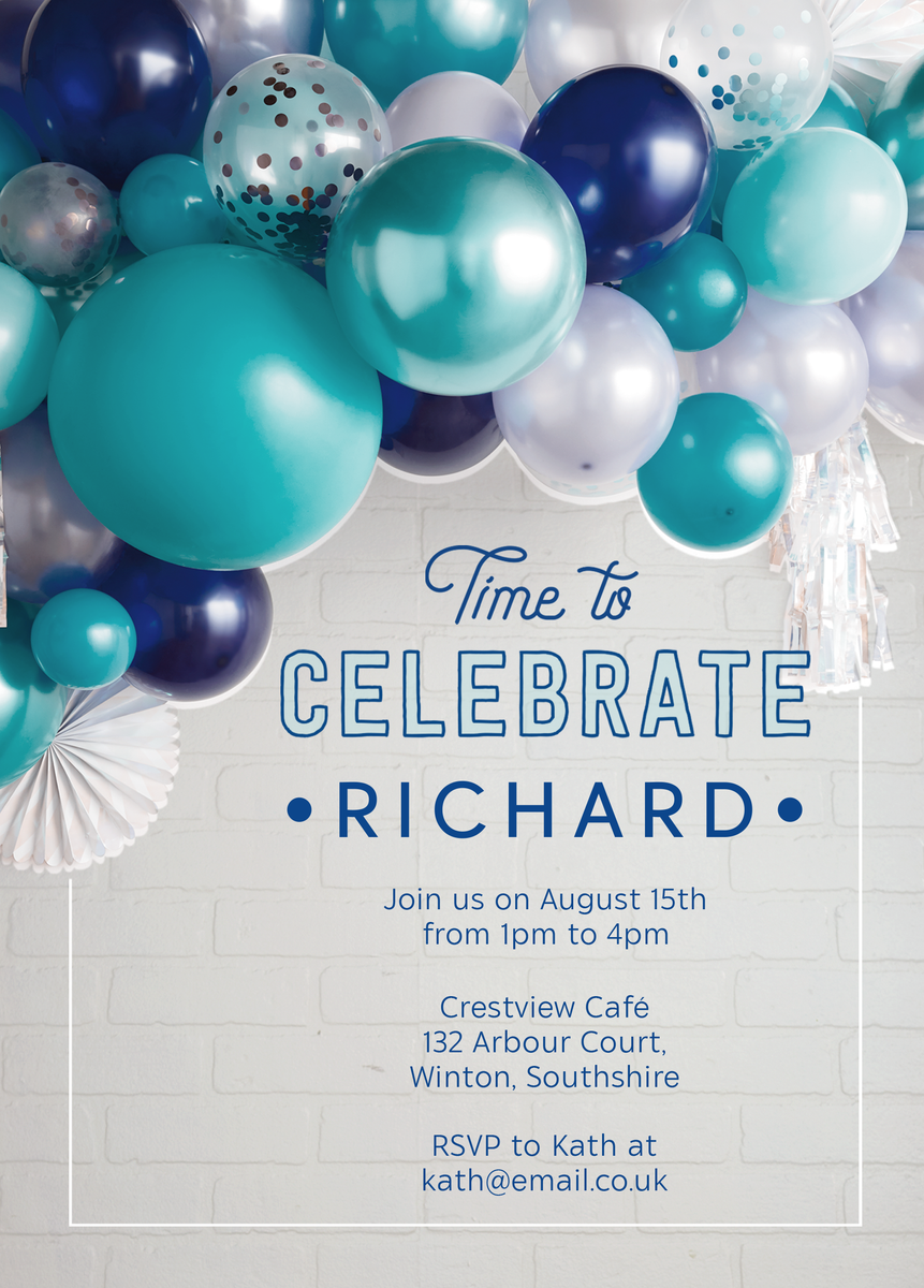 Personalised Editable Balloon Display Birthday Invitation | Hallmark