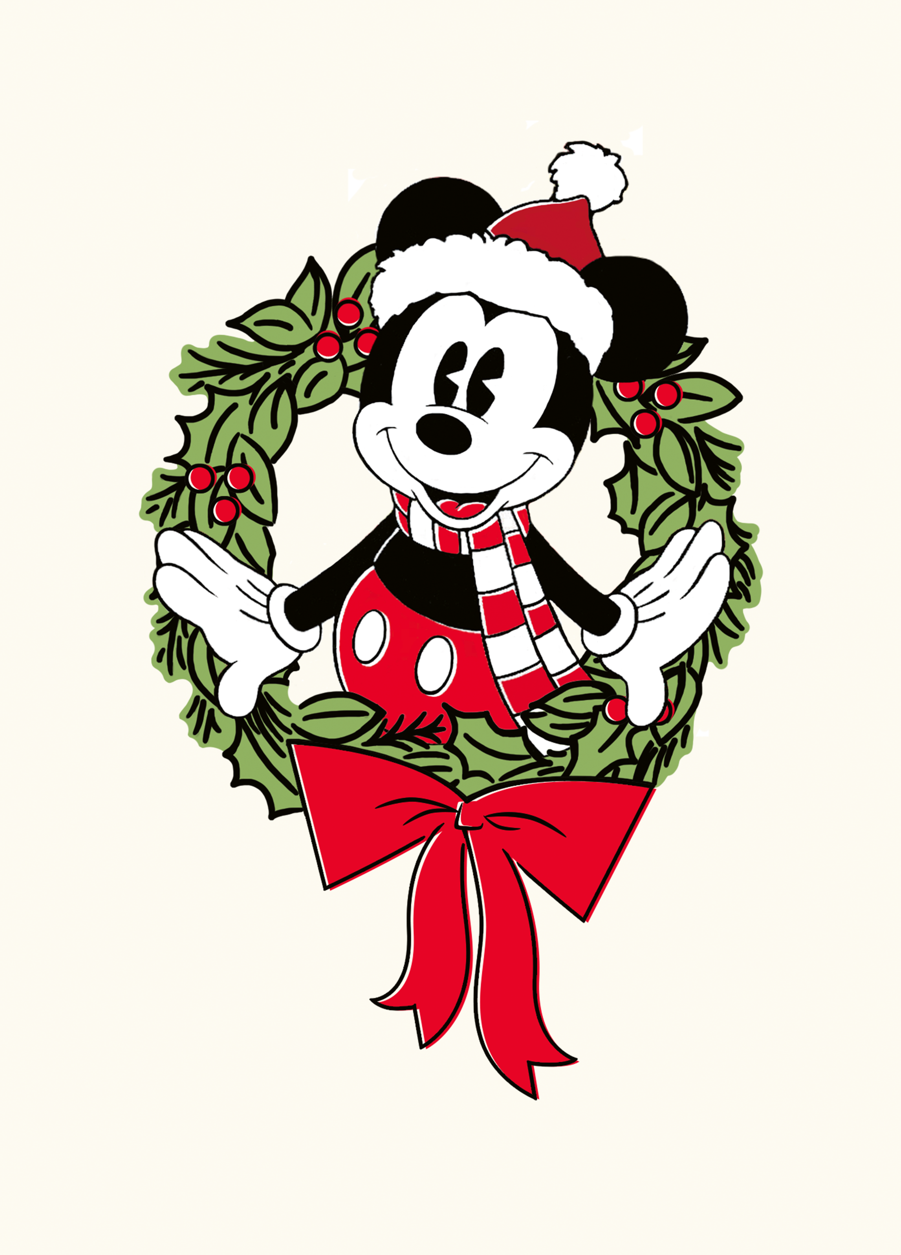 Personalised Disney Mickey Mouse & Wreath Christmas Card | Hallmark