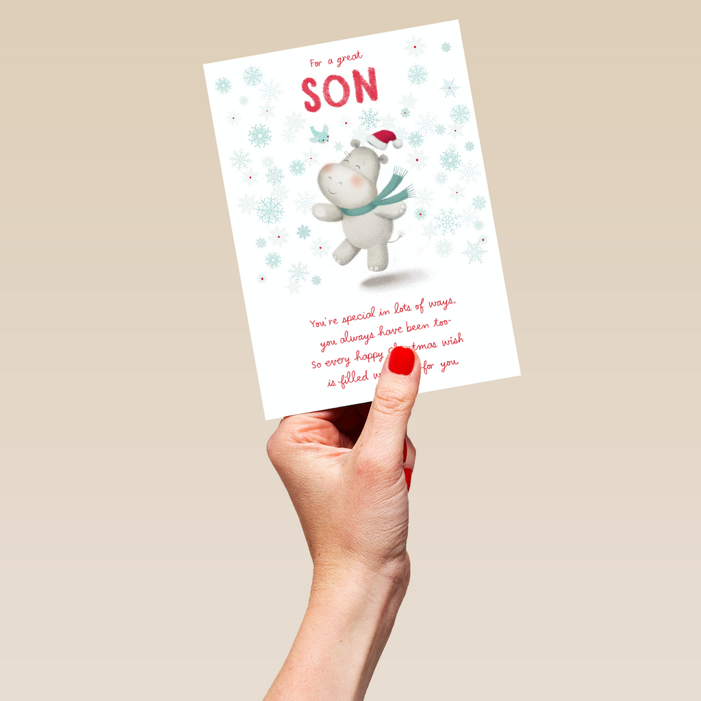 thumbnail image 2 of Platinum Christmas Card For Son – Cute Cars Theme With Envelope 9x6 Inch 2 of 6