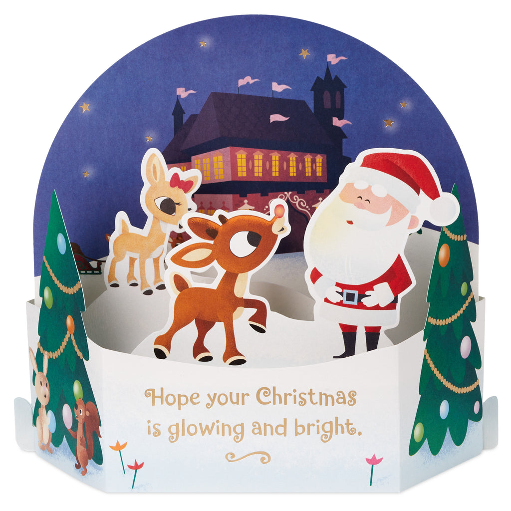 Biglietto Di Natale Pop-Up 3D Hallmark Con Stelle Di Natale Rosse - Scintillante, Taglio Laser - Con Busta Dorata - 12,7x18,3 Cm