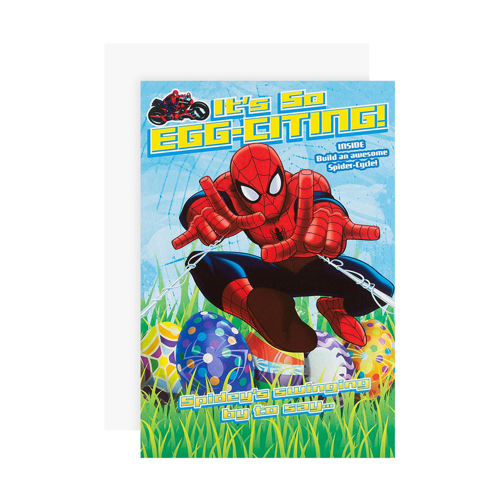 Easter Card for Kids - Marvel Spiderman Tri Fold Design with Build Your Own Spider Cycle