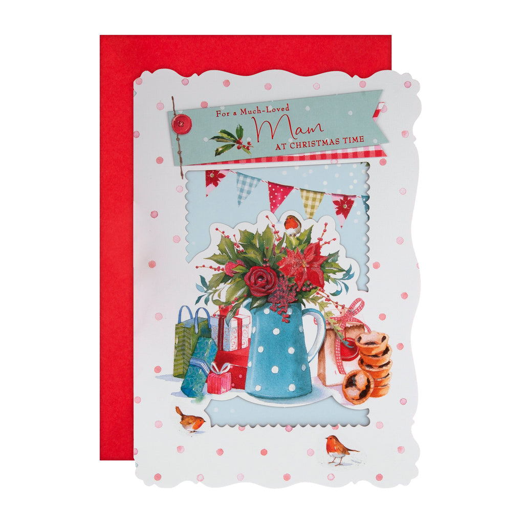 Christmas Card for Mum - Traditional Lucy Cromwell Design with 3D Add Ons and Red Foil