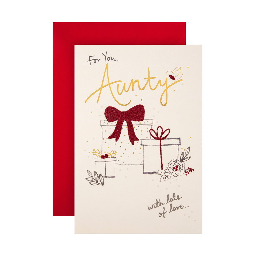 Christmas Card for Aunty - Glitter Embellished Present Design