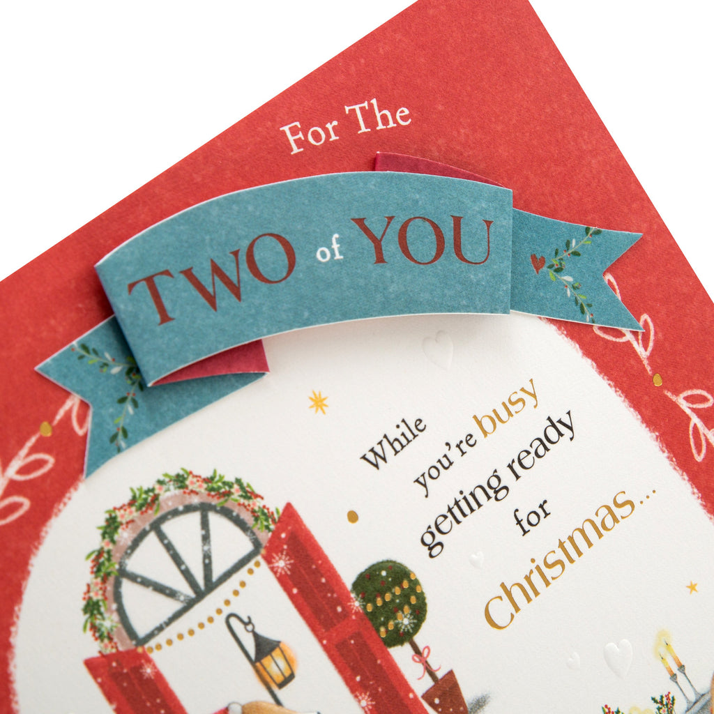Christmas Card for Both of You - Cute Illustrated Bear Design with Gold Foil and 3D Add On