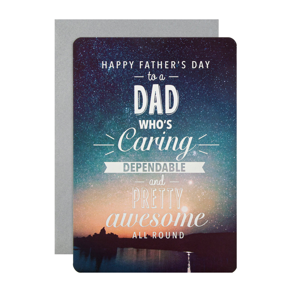 Father's Day Card for Dad - Contemporary Night Sky Design with Silver Foil