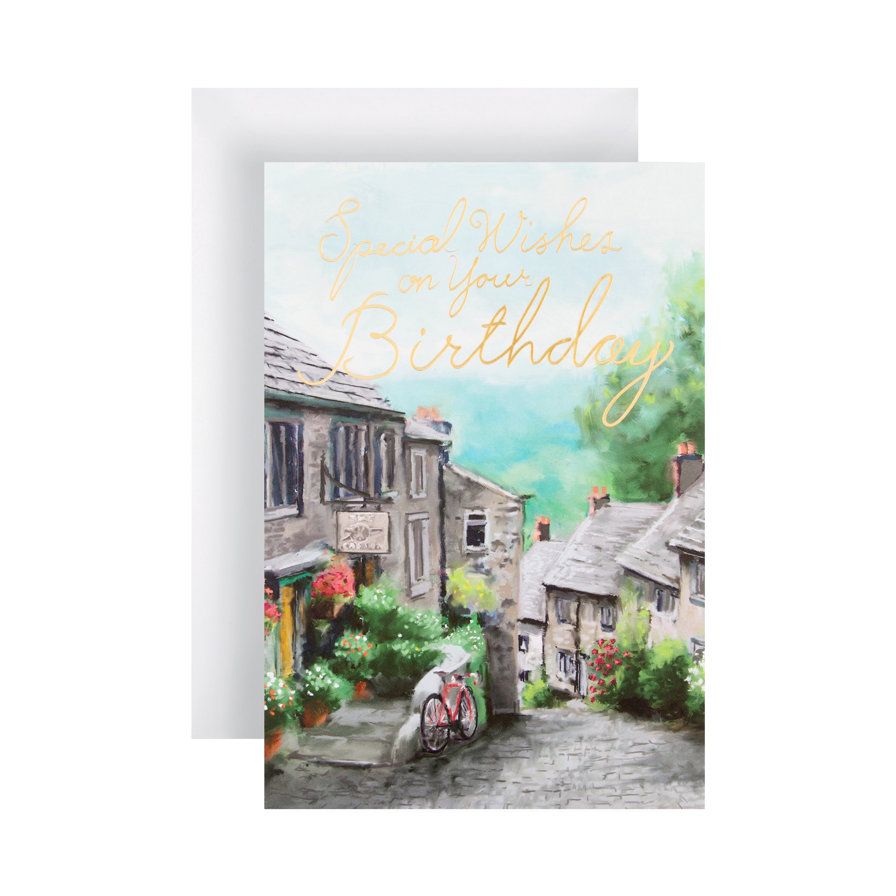General Birthday Card Watercolour Village Scene