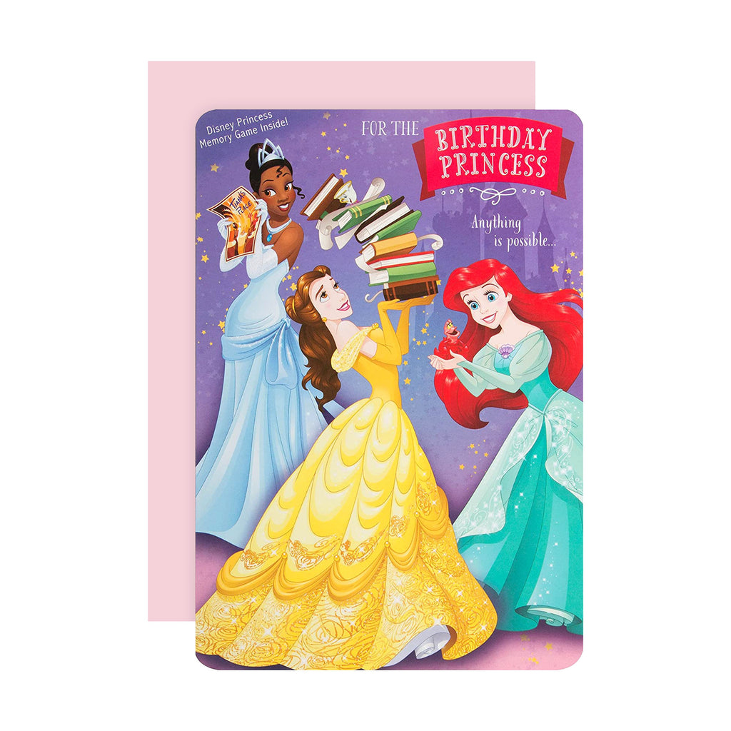 Birthday Girl Activity Card - Fun Disney Princess Design with Memory Game Included