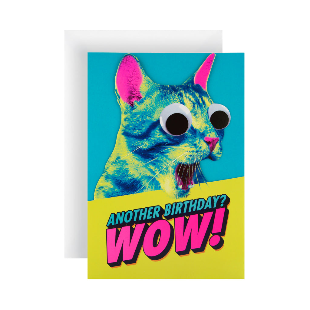 General Birthday Card - Die-cut Crazy Cat Design