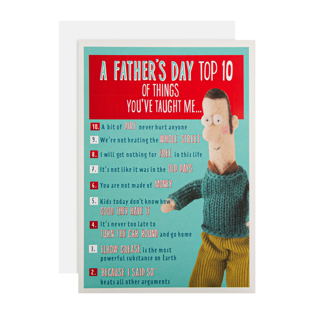 Father's Day Card - Contemporary 'Top 10 List' Design with Red Foil