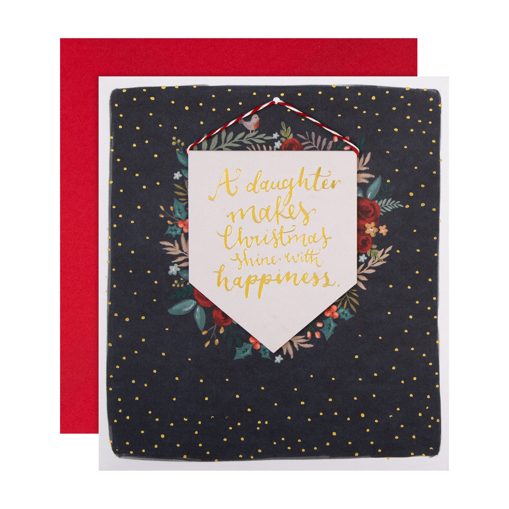 Christmas Card for Daughter - Traditional Winter Message Design with 3D Add On and Gold Foil