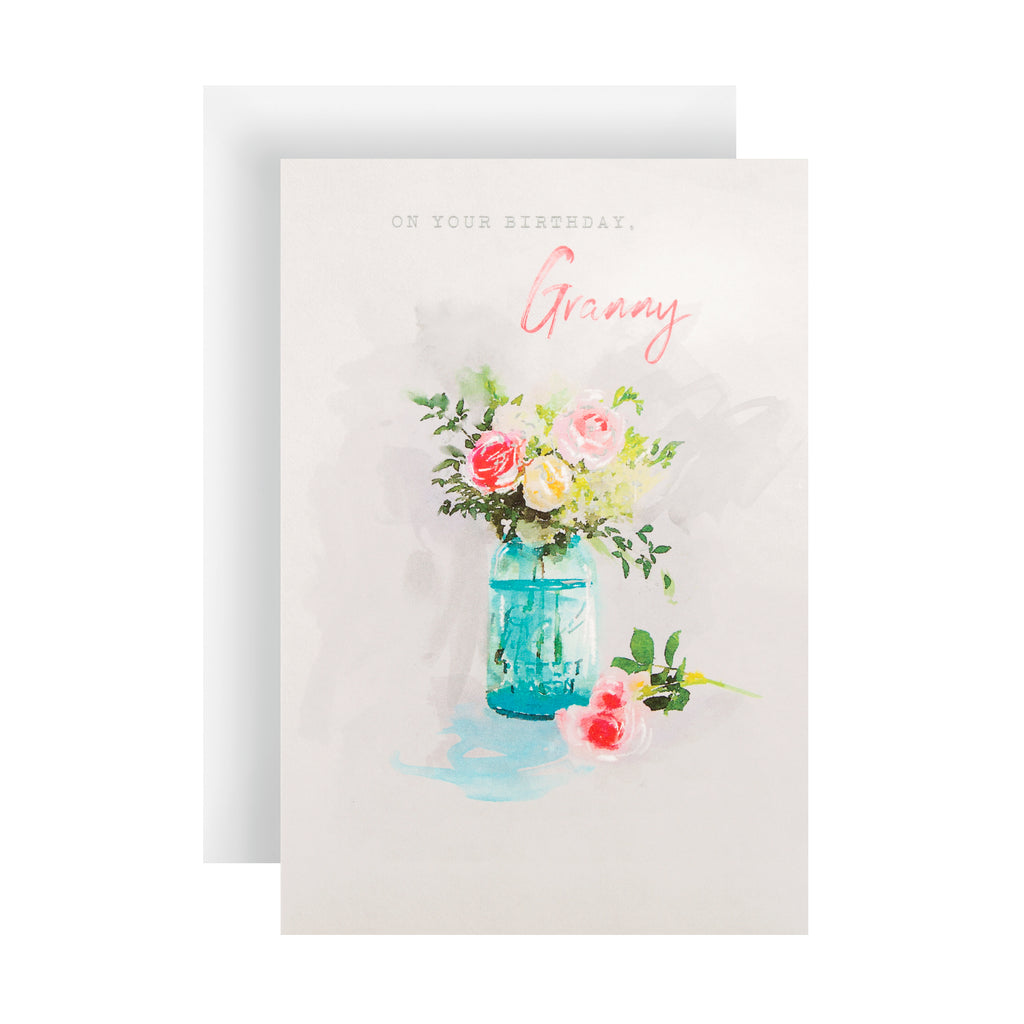 Birthday Card for Granny - Foil Highlighted Classic Floral Design