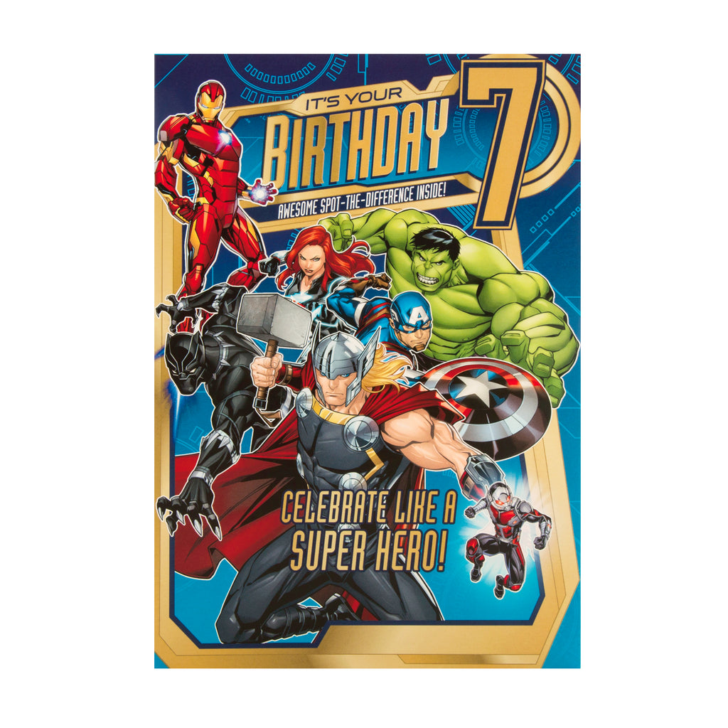 7th Birthday Card - Marvel Avengers Design