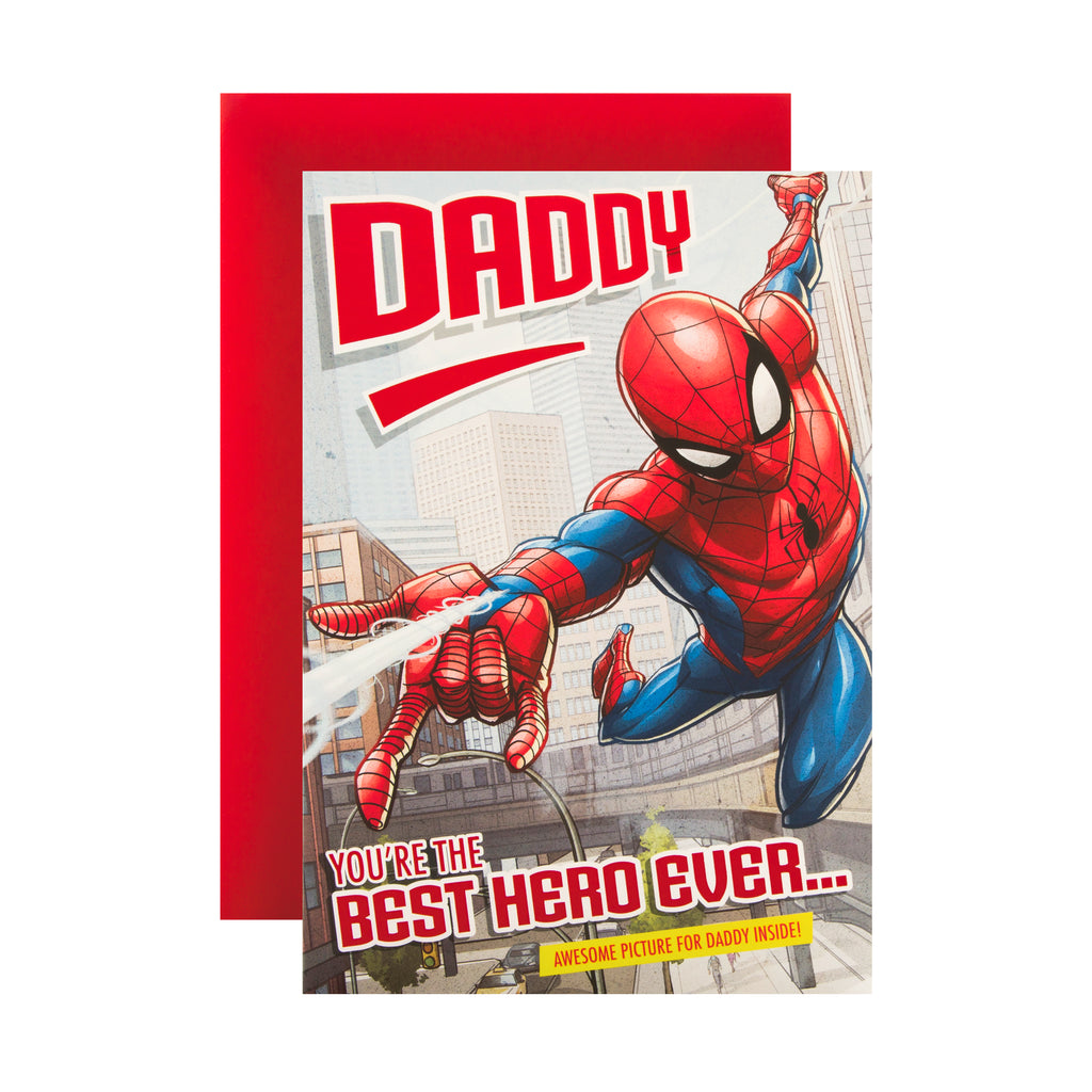 Birthday Card for Daddy - Marvel Spider-Man Design with Colouring Activity Inside