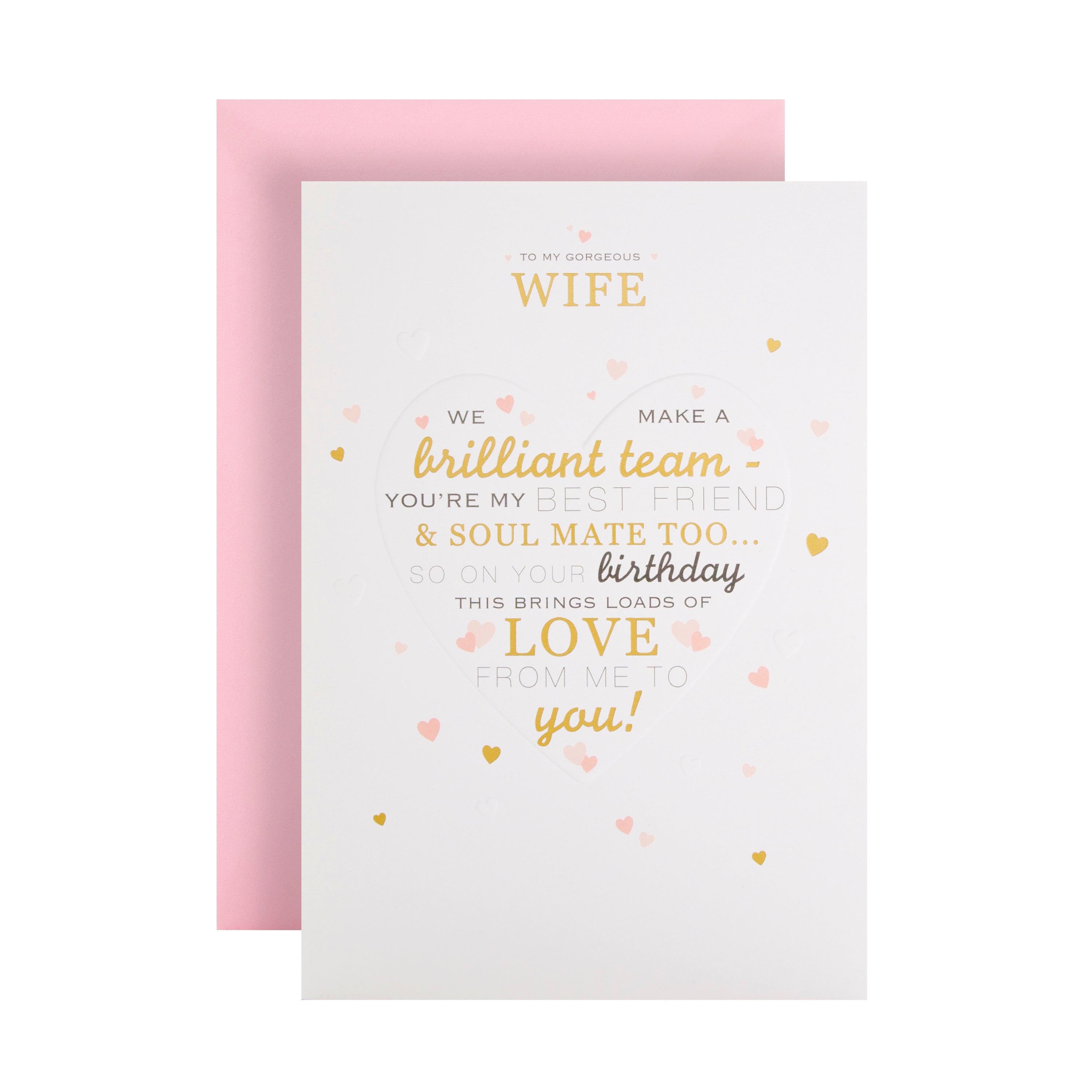 Birthday Card Wife Embossed Heart Foil Text Design