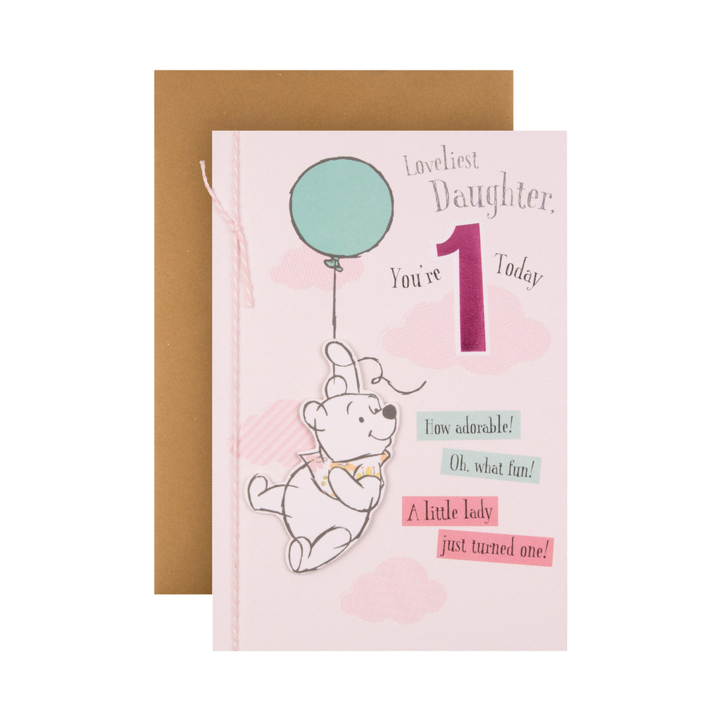 1st Birthday Card for Daughter - Cute Disney Winnie-the-Pooh Design