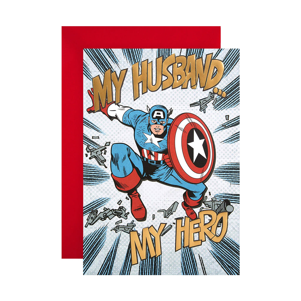 Captain America Valentine Card for Husband - Embossed Design