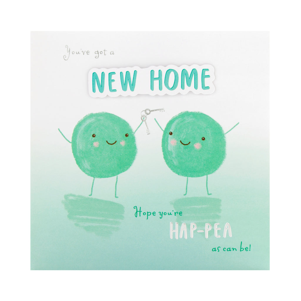 New Home Congratulations Card - Cute Embossed Peas Design