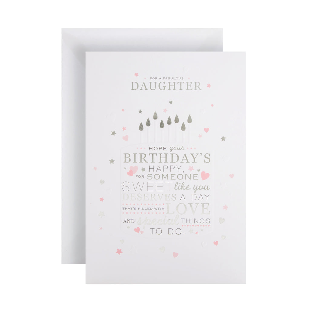 Birthday Card for Daughter - Embossed Cake and Foil Text Design