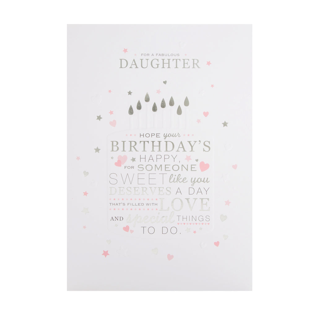 Birthday Card for Daughter - Embossed Cake and Foil Text Design