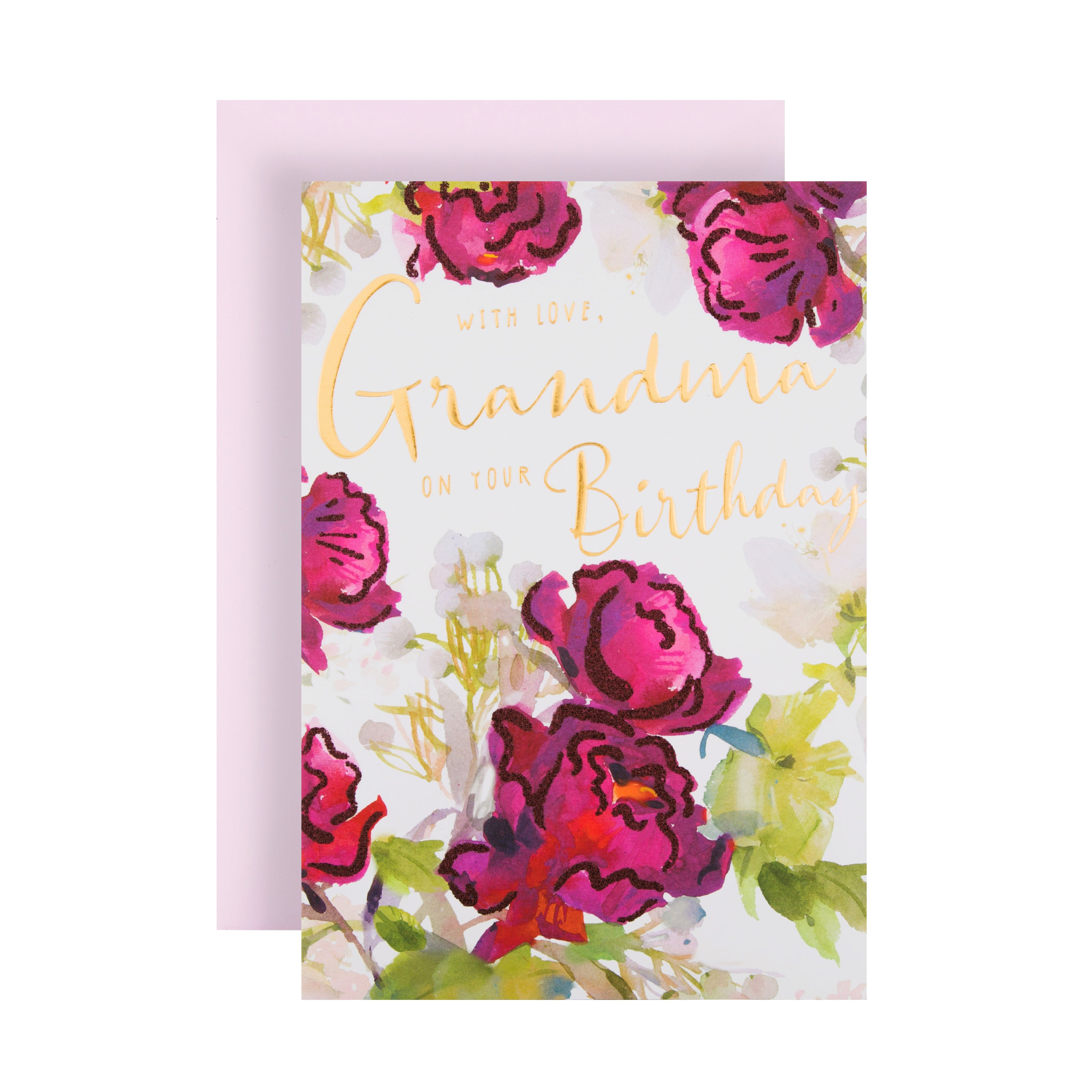 Birthday Card Grandma Foil Glitter Embellished Floral Design